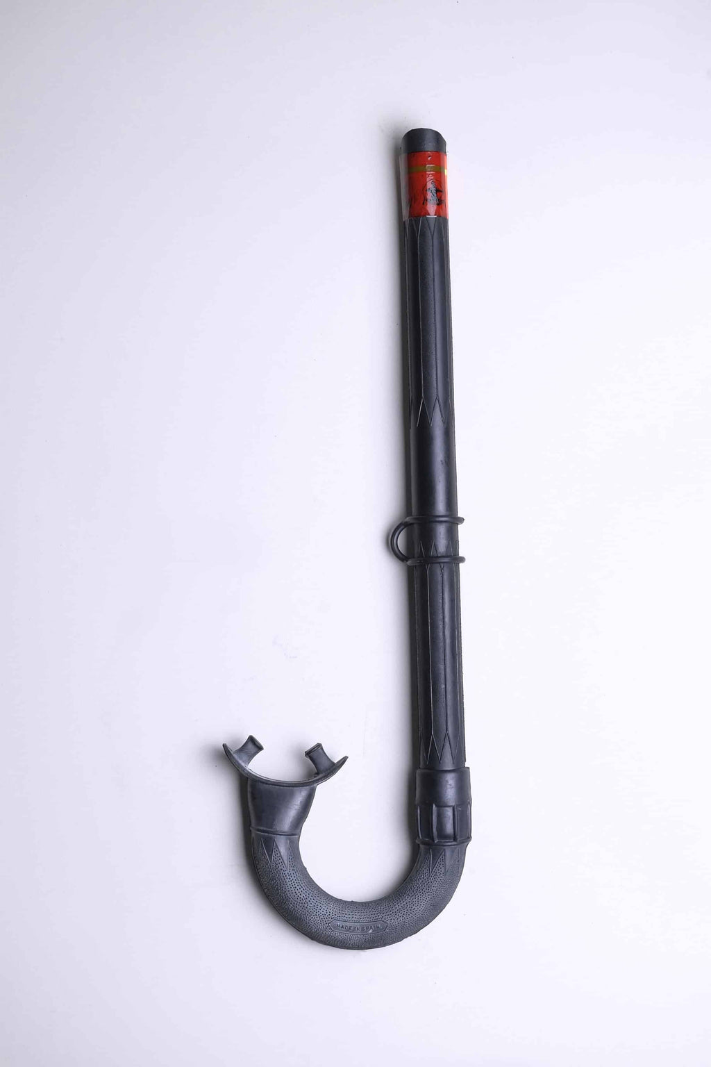 Vintage Nemrod Menorca snorkel on white background, left side.