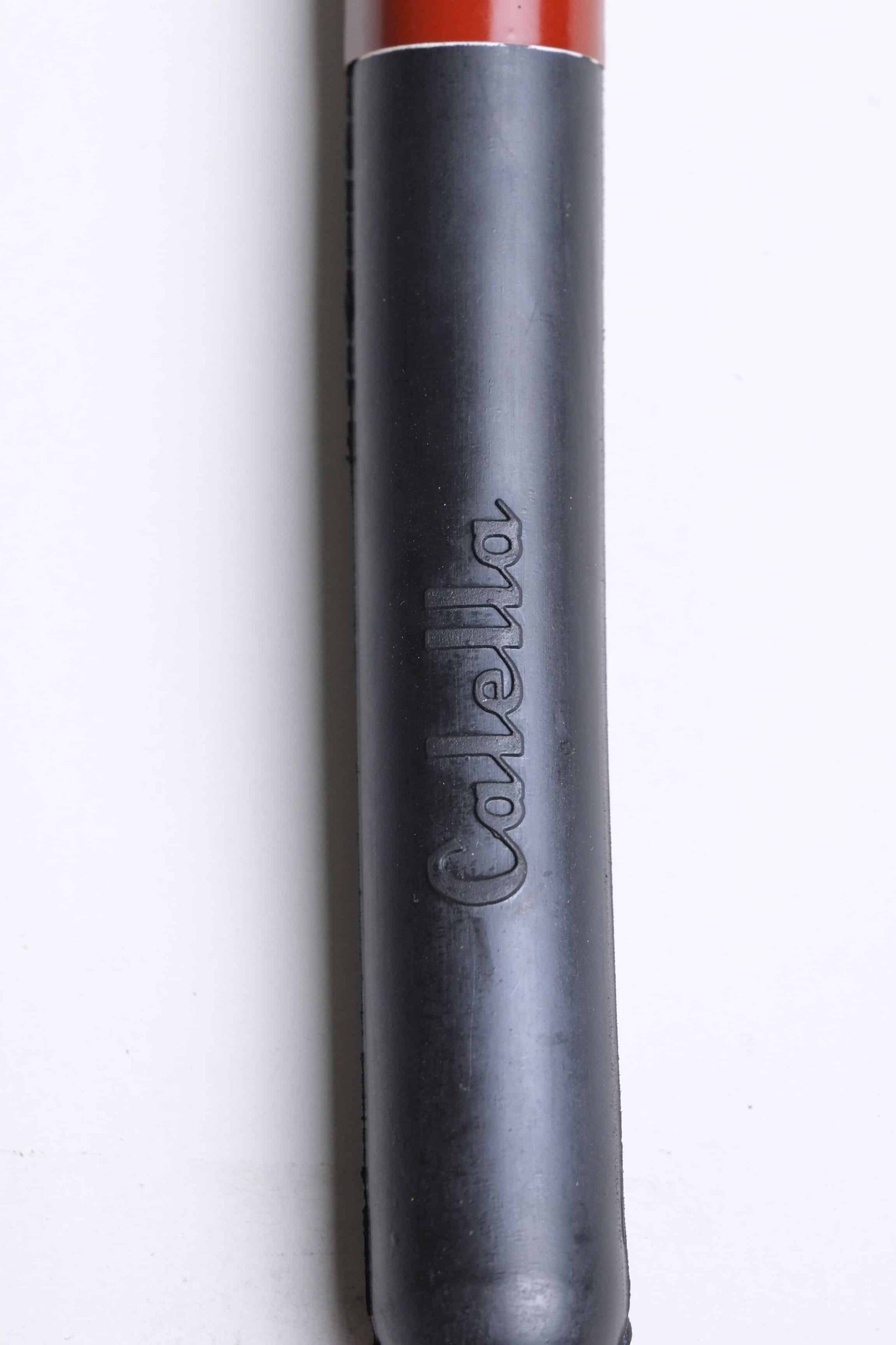 Close up of a Vintage Nemrod Calella telescopico snorkel on white background, showing the word Calella