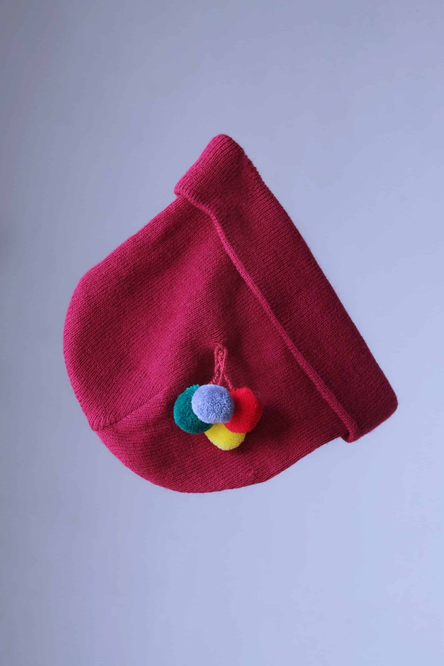 POM-POM Beanie dark red with 4 colorful pom-poms