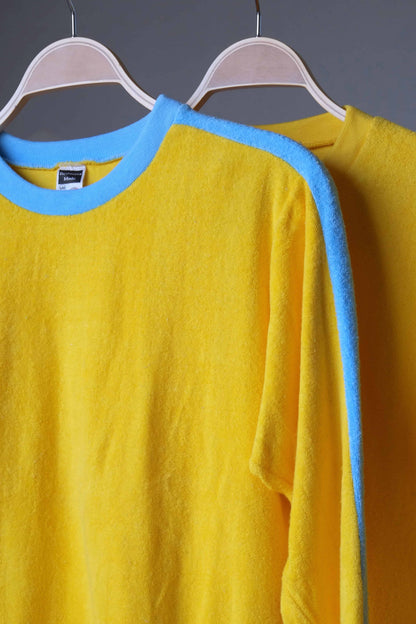 RESTOSANA Vintage Terry Sweatshirt yellow and blue close up