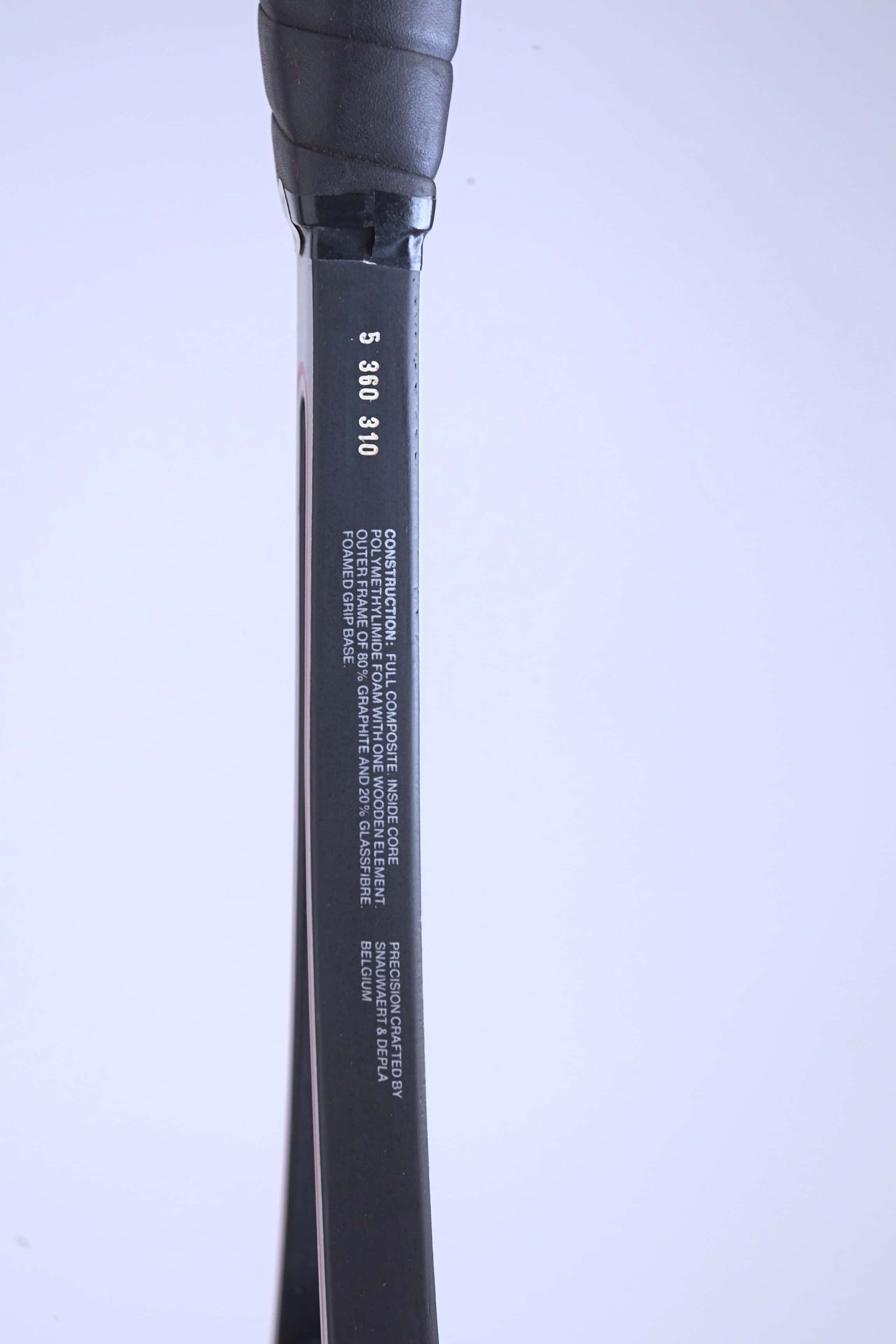 Detailed shot of the lower shaft displaying printed technical specifications, material composition, and the number "5 360 310".