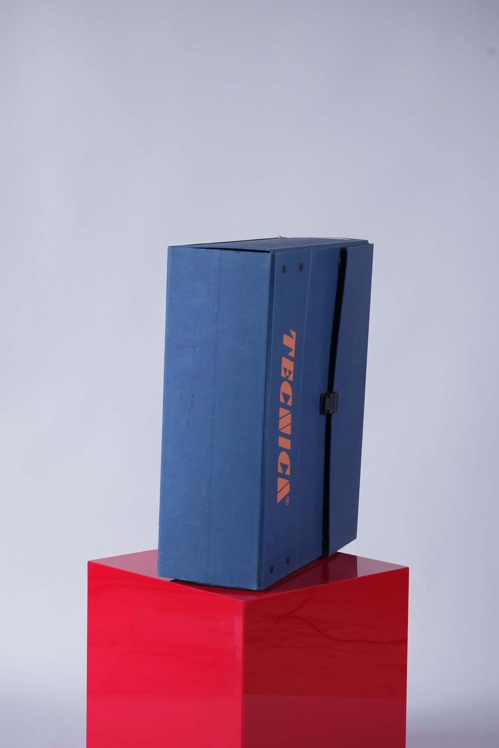 Bottom view of the vintage Tecnica briefcase highlighting its rectangular structure and durability.