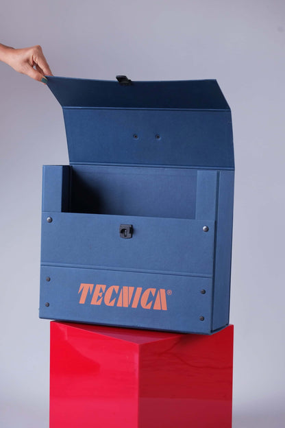 Open view of the Tecnica 90s promotional briefcase, showing interior compartment space.