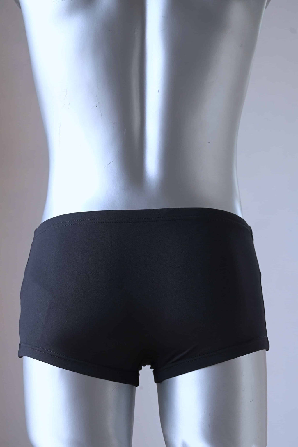 Backside of Black TROPIC Vintage 70's Swim Briefs on mannequin