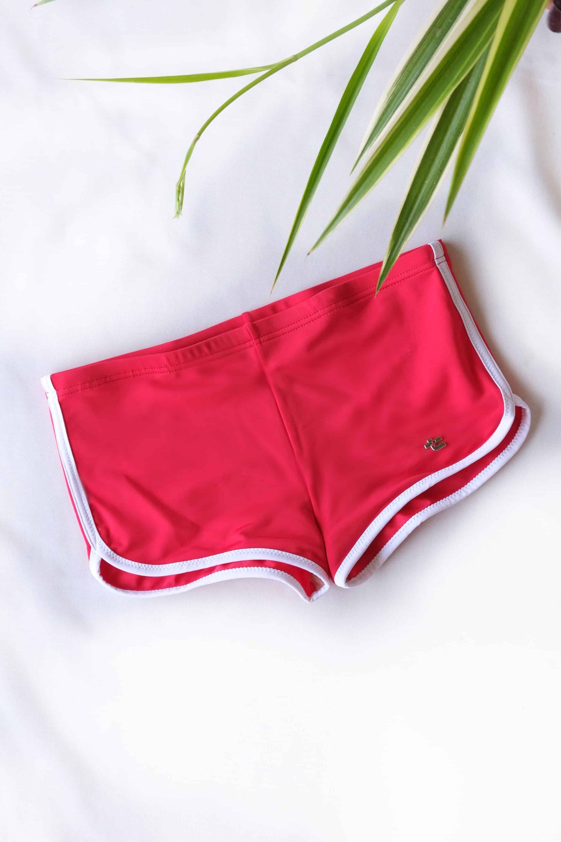 Vintage red swimming briefs on white background