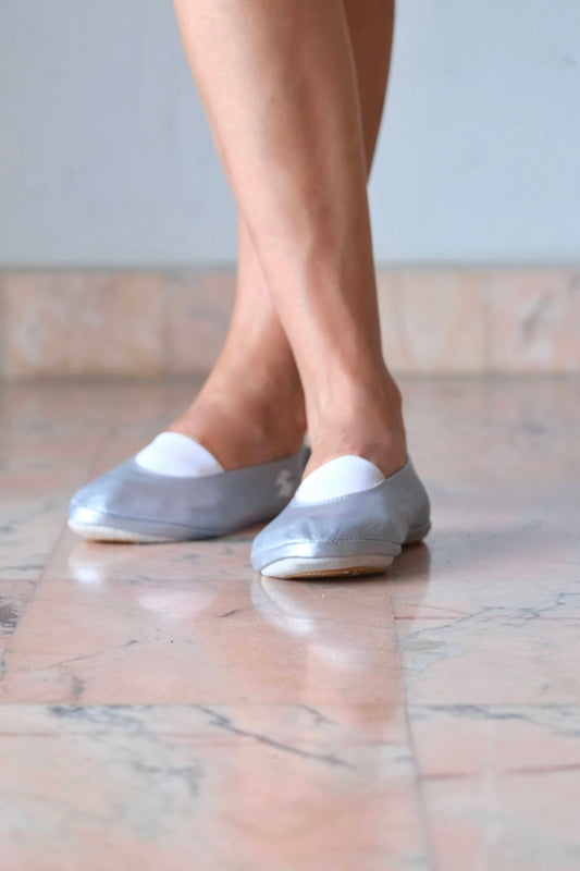 Silver Leather Ballerinas on foot