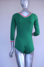 Back view of a blue Zofina Vintage 70s Long Sleeves Leotard displayed on a silver mannequin.