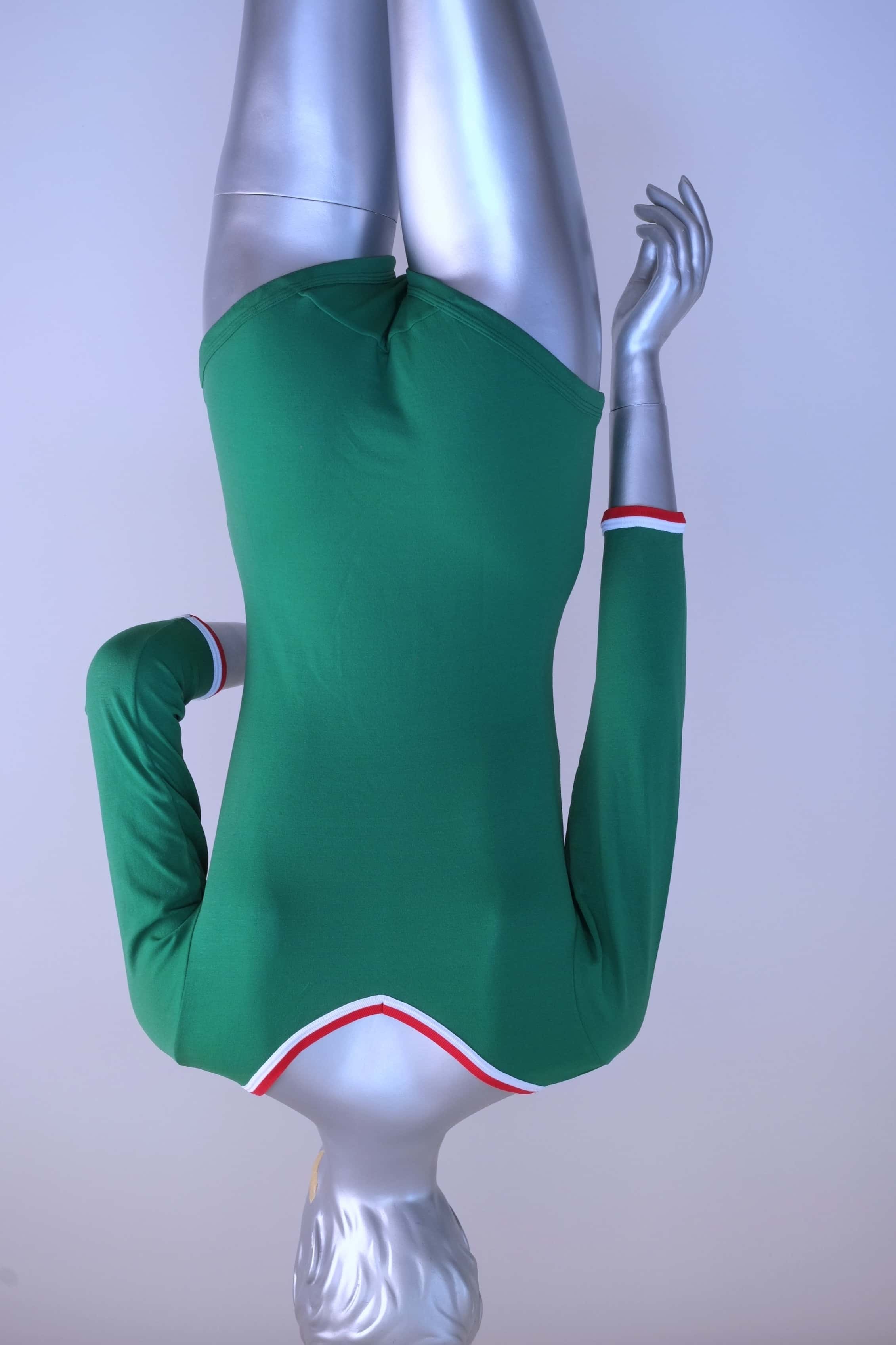 Back view of a blue Zofina Vintage 70s Long Sleeves Leotard displayed on a silver mannequin.