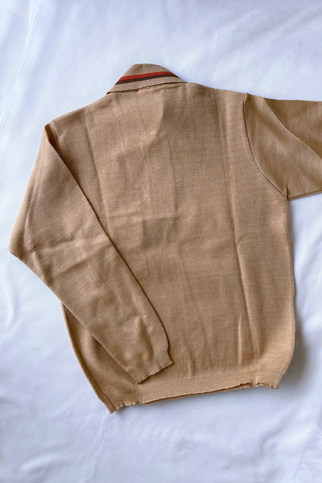 VINTAGE 70s Pure New Wool Beige Polo Sweater