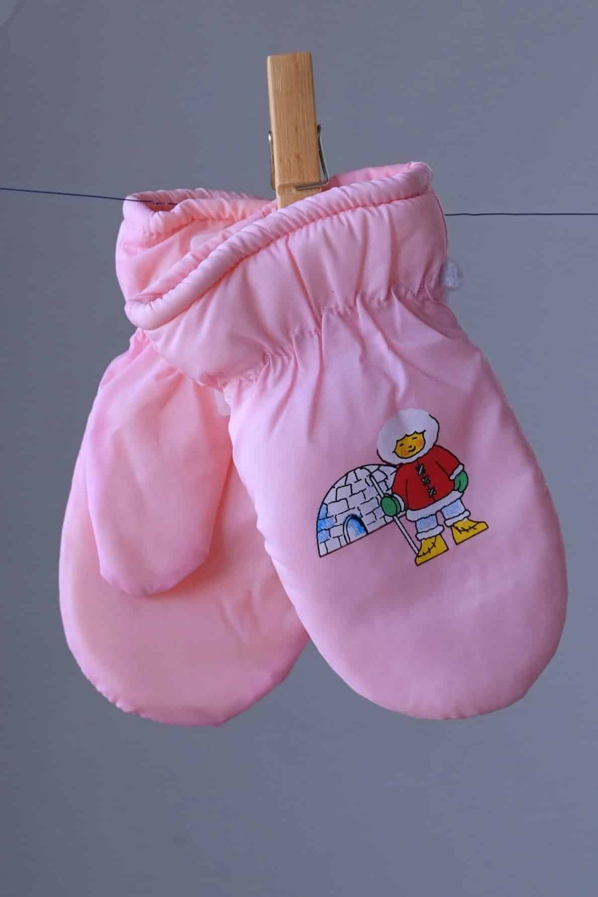 BABY & TODDLER SNOW MITTENS MAN AND IGLOO PINK COLOR