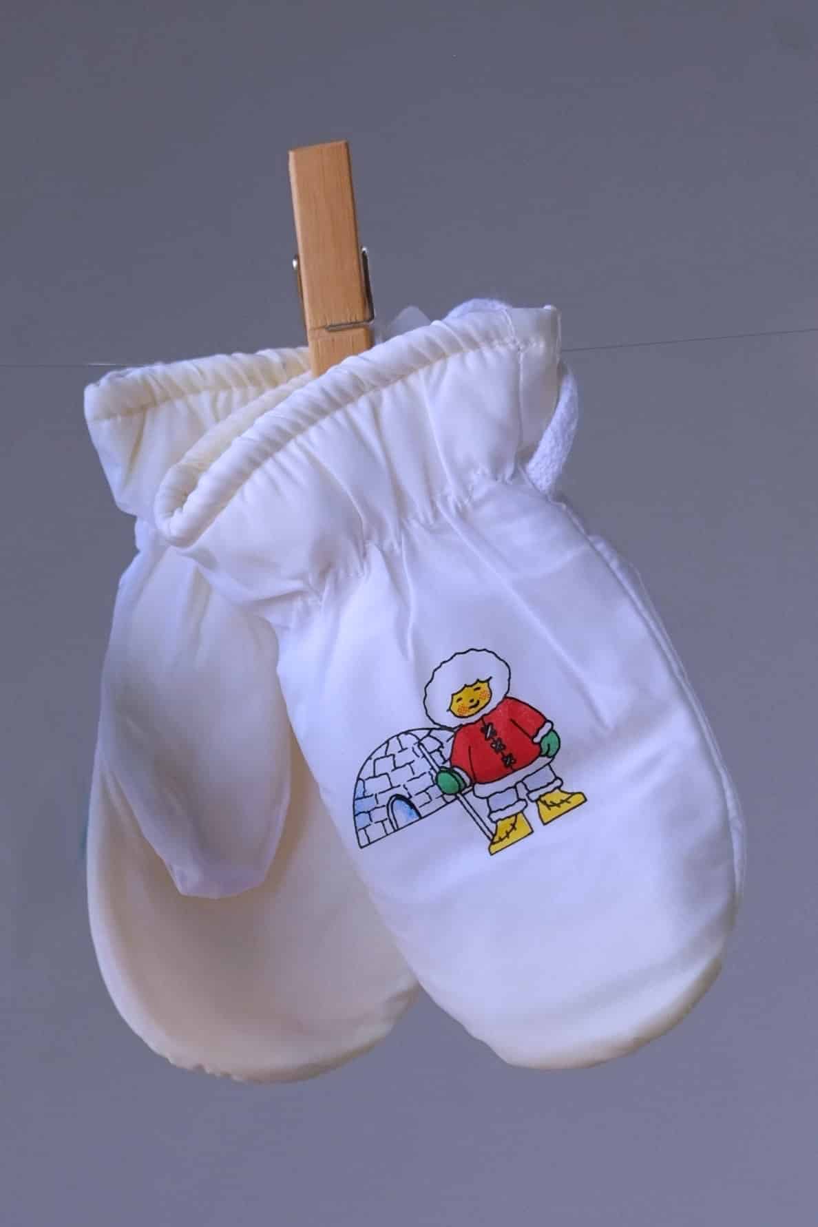 BABY & TODDLER SNOW MITTENS MAN AND IGLOO WHITE COLOR
