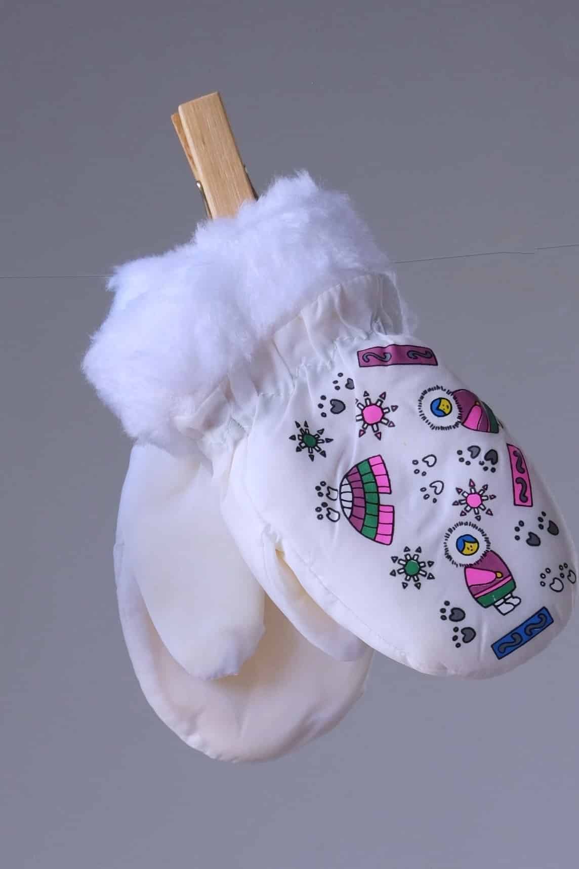 Baby & Toddler Multi Print Snow Mittens white