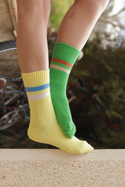 Vintage 70's Ribbed & Striped Wool Socks yellow