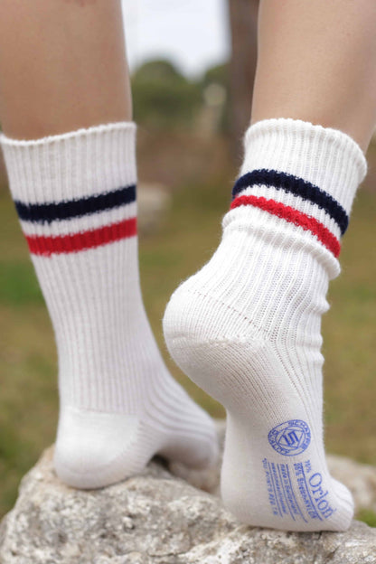 Vintage 70's Ribbed & Striped Wool Socks white