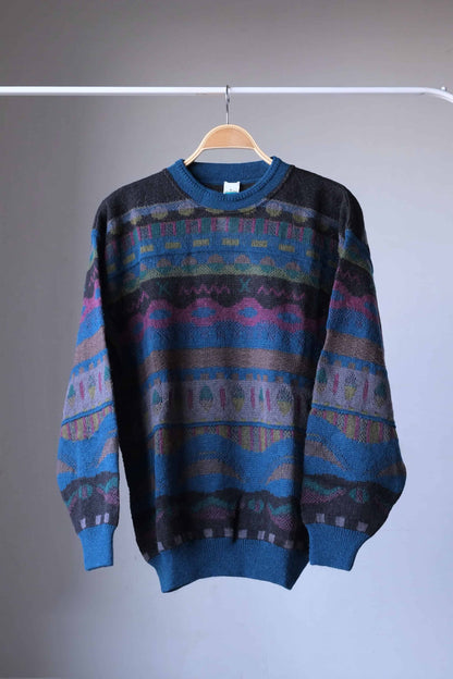90's Patterned Sweater petrol blue