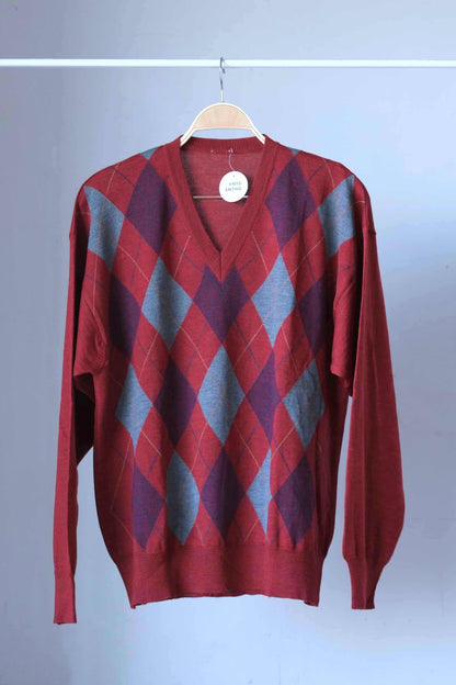 90's Argyle Sweater wine grey