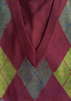 90's Argyle Sweater close up maroon olive