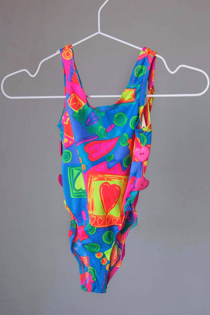 COLE of CALIFORNIA 90's Neon Hearts Girls Swimsuit
