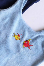 70's Terry Swimsuit blue color with fish applique