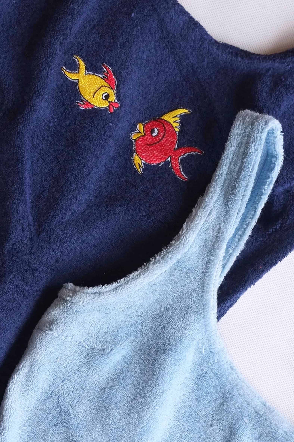 70's Terry Swimsuit navy color with fish applique