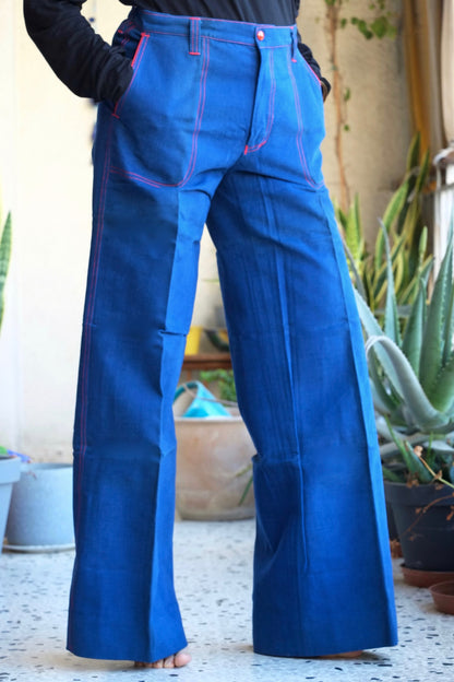 PETER PFEIFFER Wide Leg Brushed Denim 70's Pants