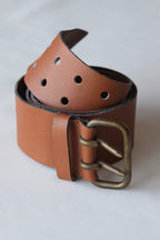 L'AIGLON Brittle Double Prong Leather Belt