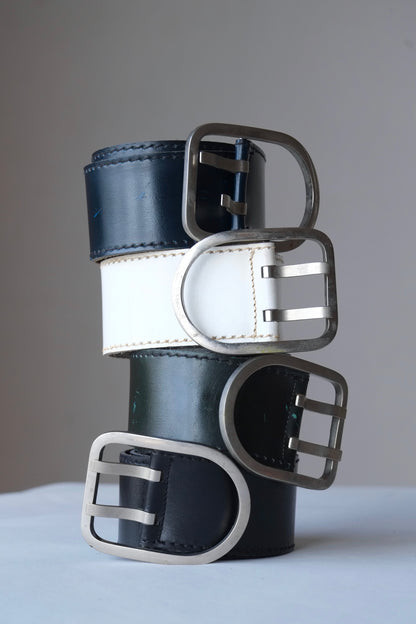 L'AIGLON Double Prong Rounded Buckle Leather Belt
