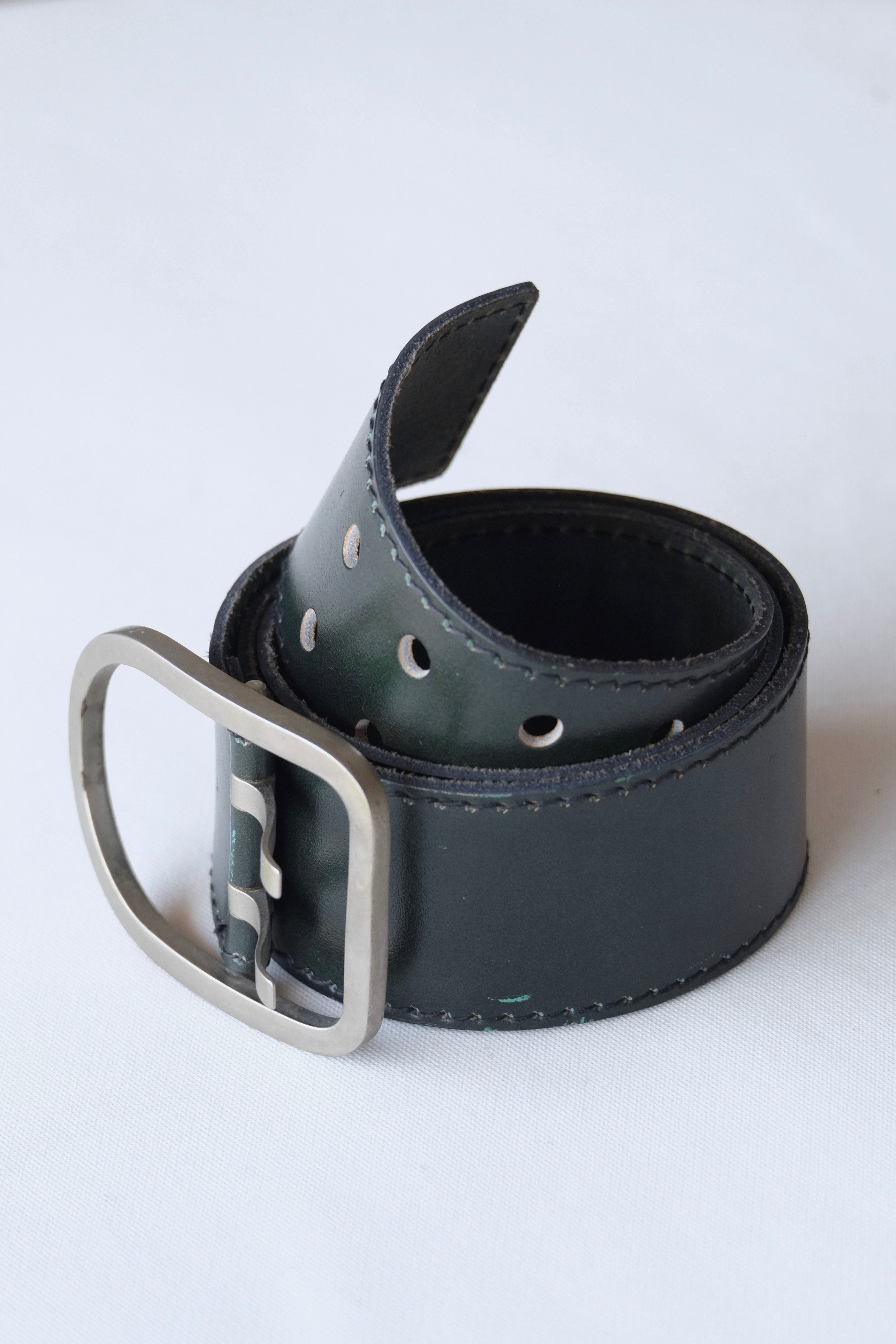 L'AIGLON Double Prong Rounded Buckle Leather Belt