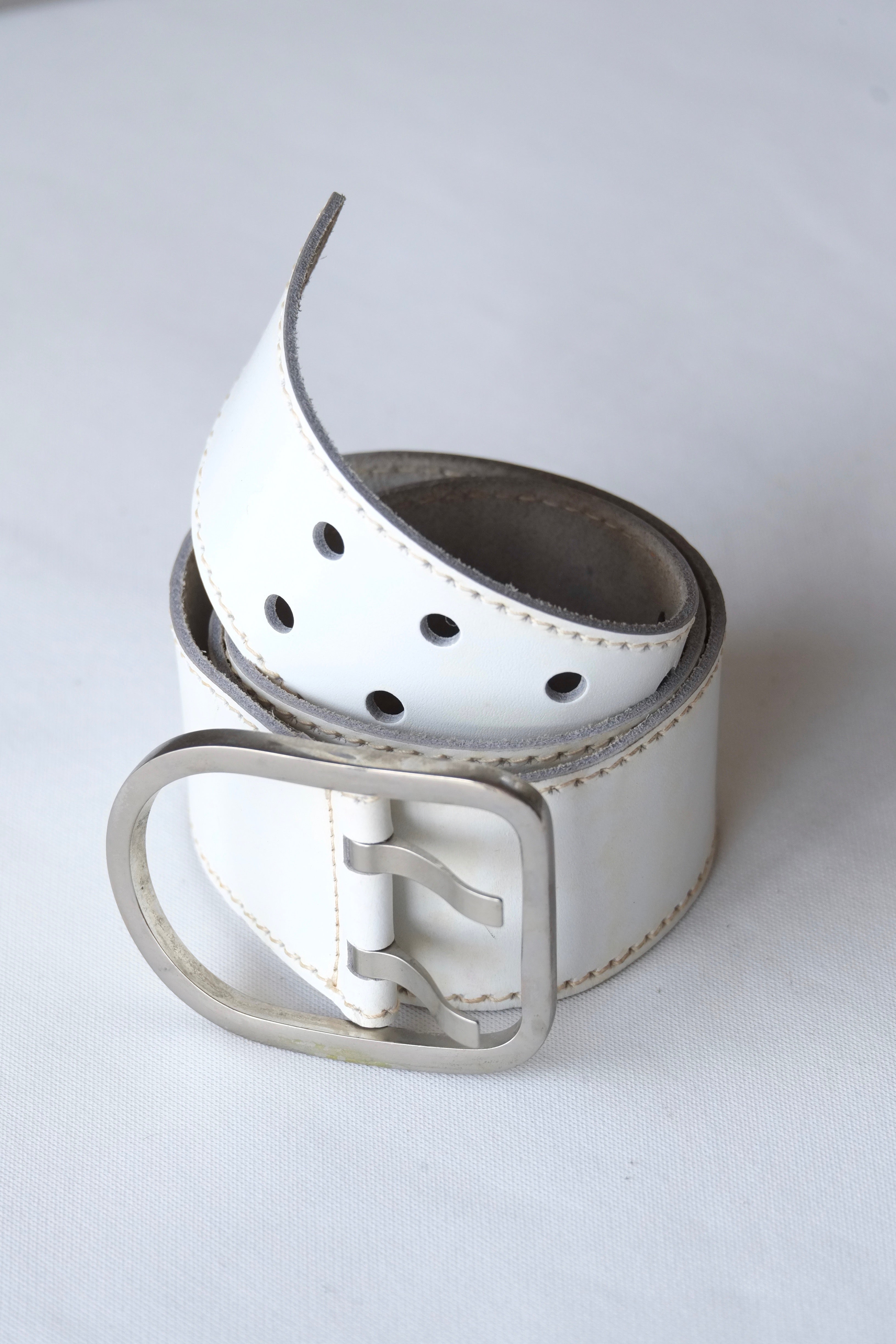 L'AIGLON Double Prong Rounded Buckle Leather Belt