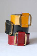 L'AIGLON Rounded Square Slip Buckle Leather Belt