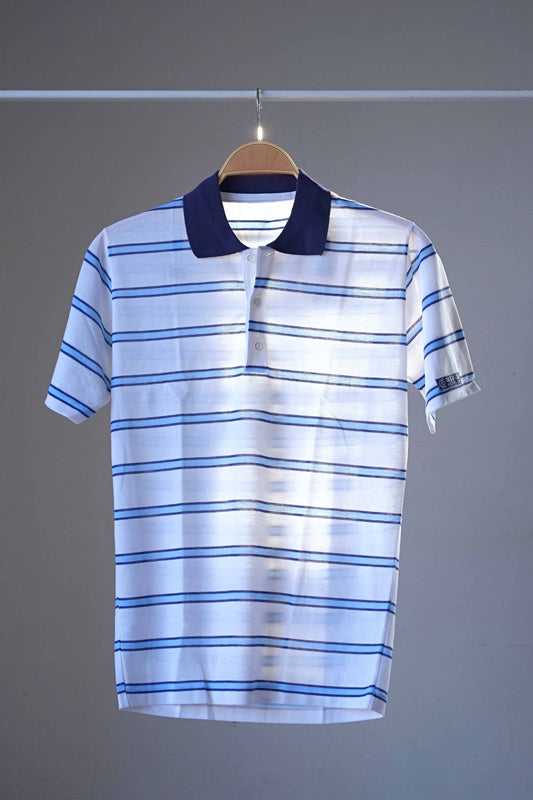 80's striped Tennis Polo white blue