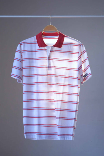 80's striped Tennis Polo white red