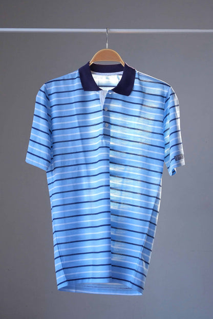 80's Tennis Striped Polo blue