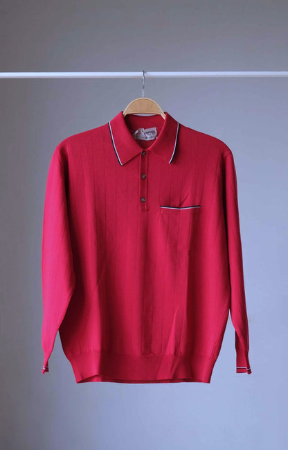  Vintage 70's Long Sleeves Knit Polo red