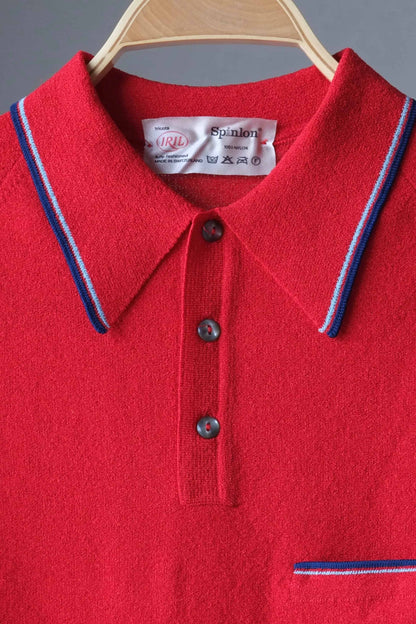 70's Mousse Knit Polo Shirt red detail neck