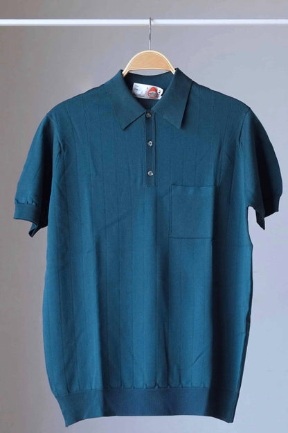 70's Knit Ribbed Polo Shirt TEAL