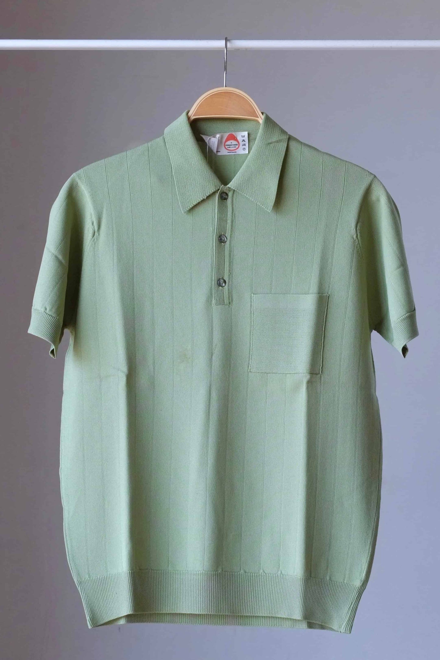 70's Knit Ribbed Polo Shirt MOSS