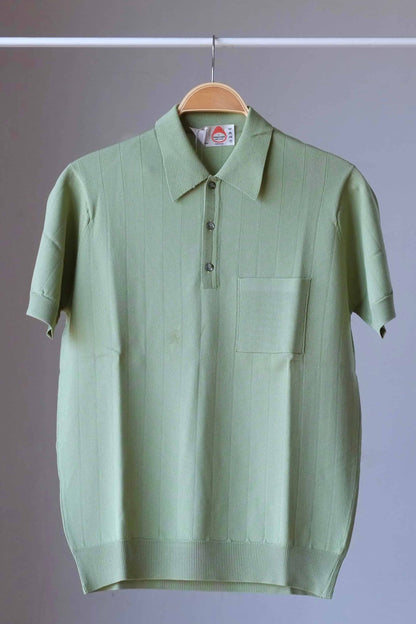 70's Knit Ribbed Polo Shirt MOSS