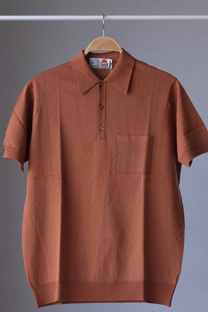 70's Knit Ribbed Polo Shirt CINNAMON