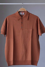 70's Knit Ribbed Polo Shirt CINNAMON