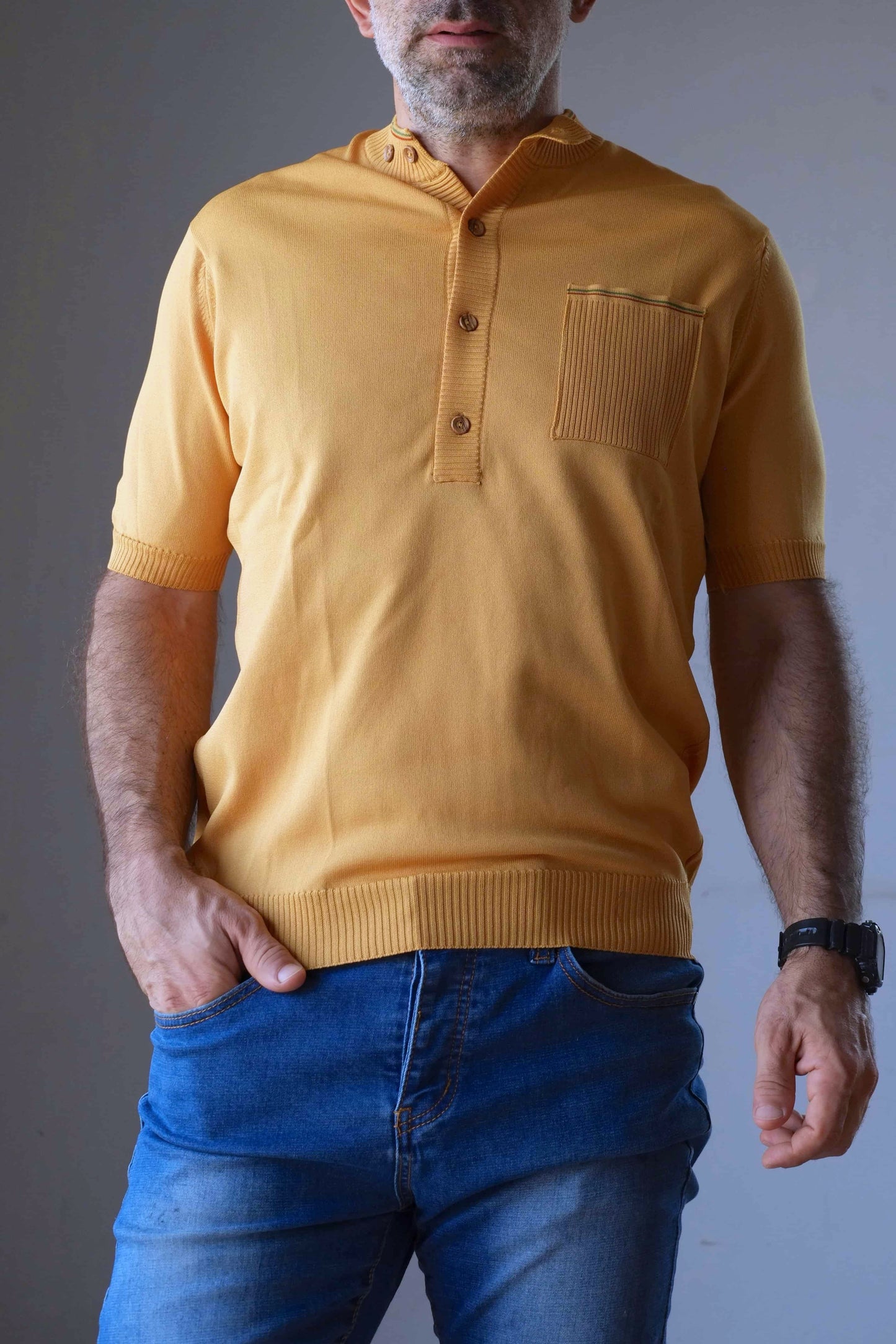 70's Buttoned Neck Top mustard