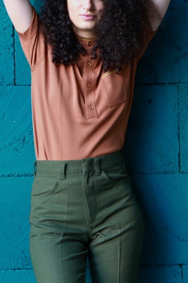 70's Buttoned Neck Top cinammon