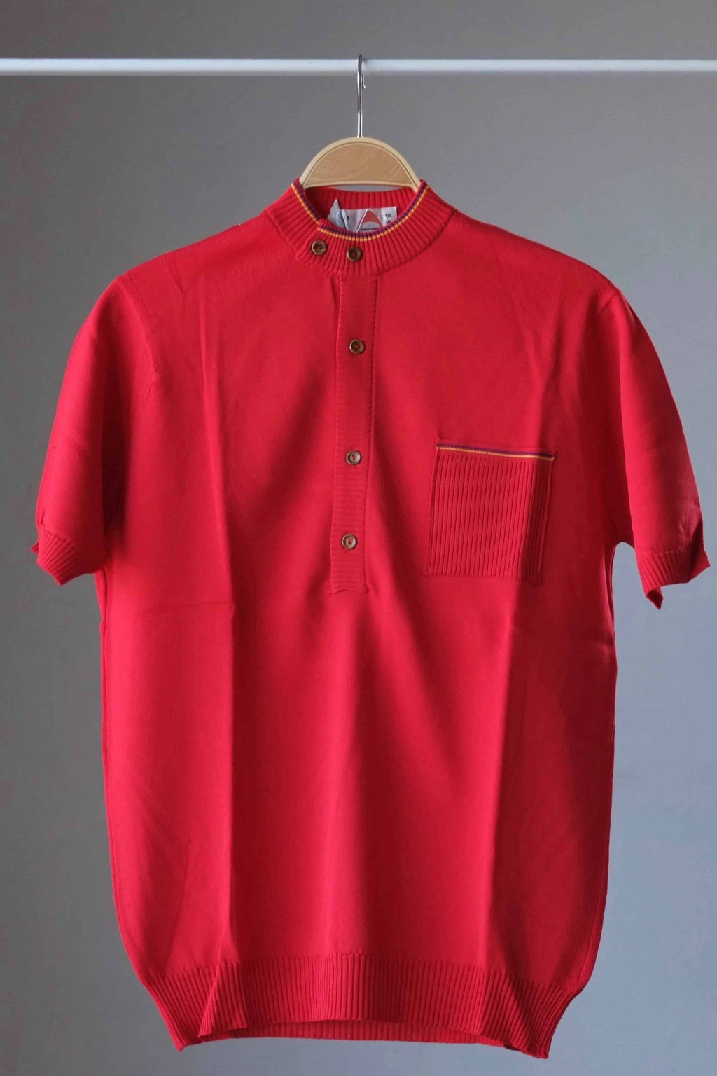 70's Buttoned Neck Top red