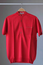 70's Buttoned Neck Top red