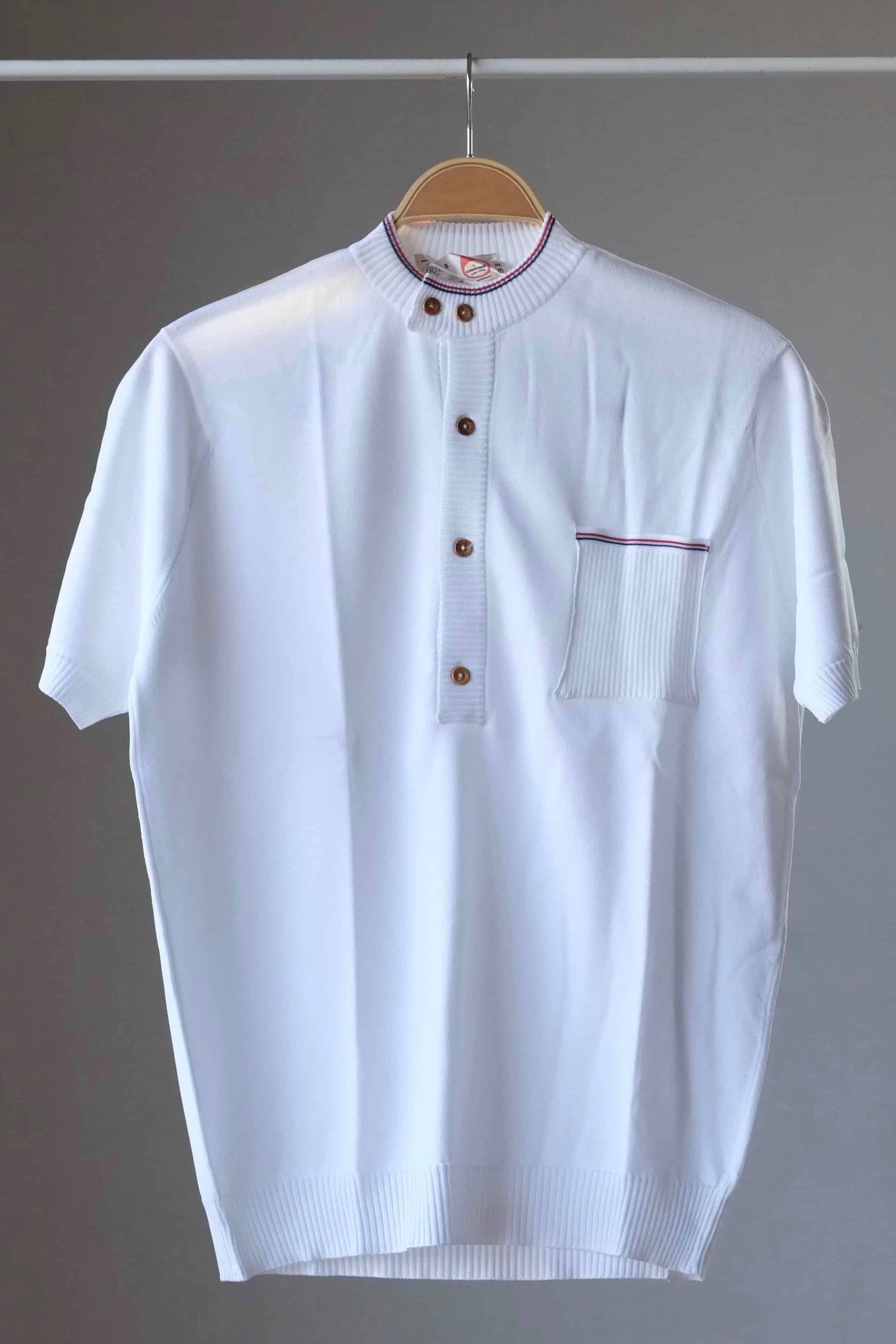 70's Buttoned Neck Top white