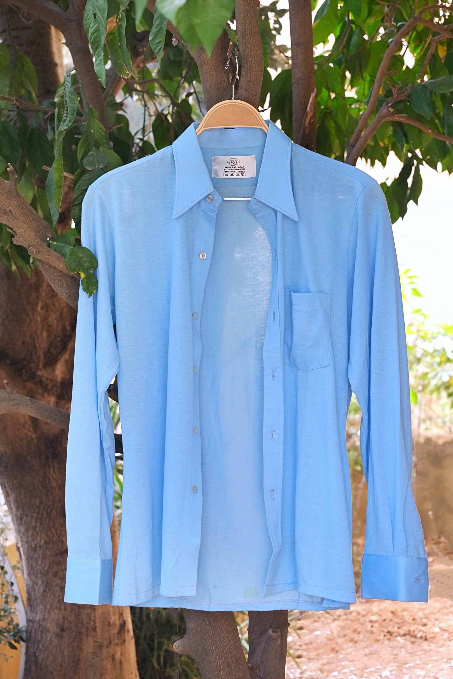 Vintage 70s pointy collar shirt blue