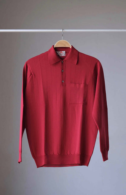  70's Long Sleeves Knit Polo RUBY RED