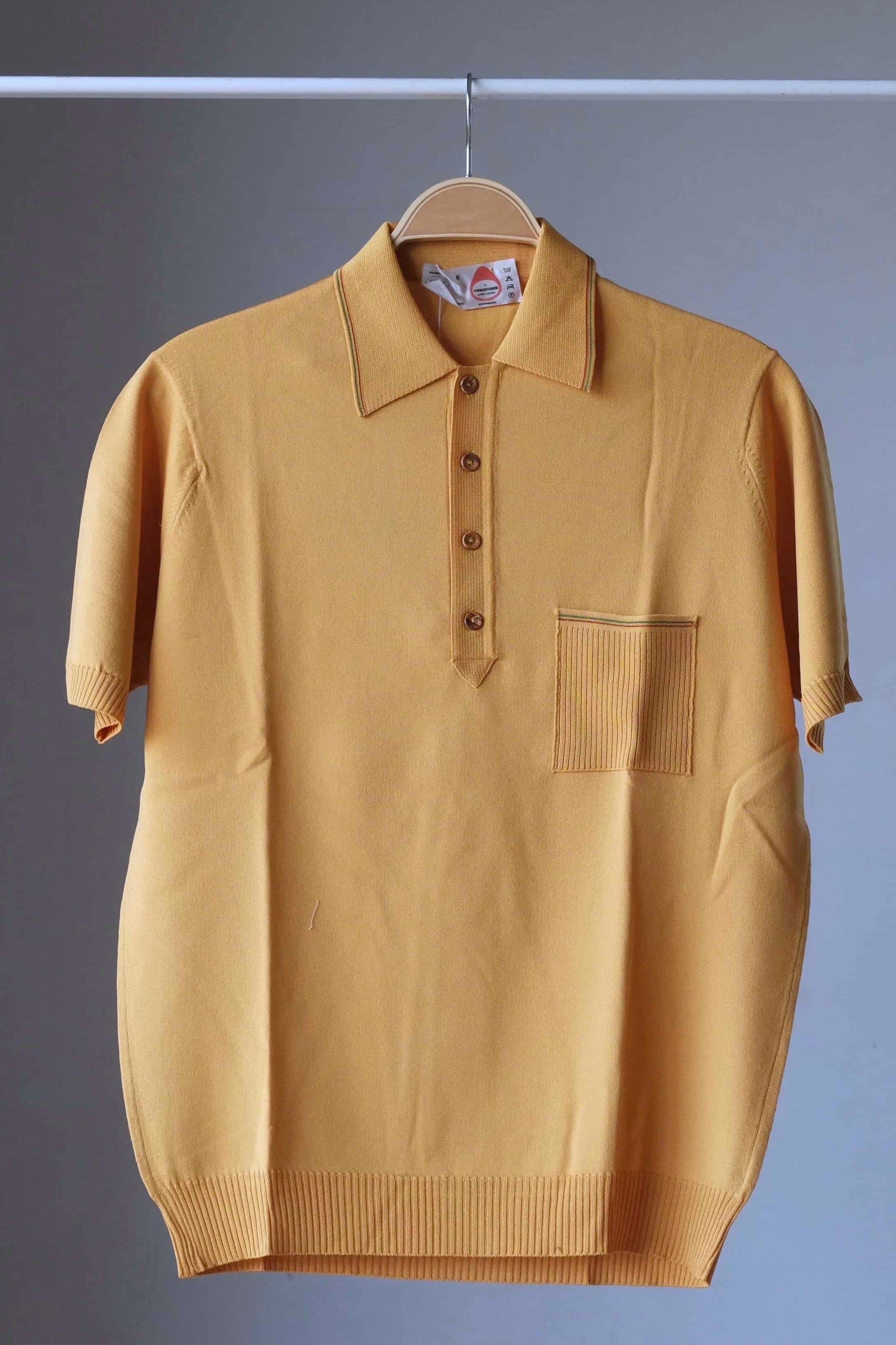 70's Knitted Striped Polo Shirt mustard