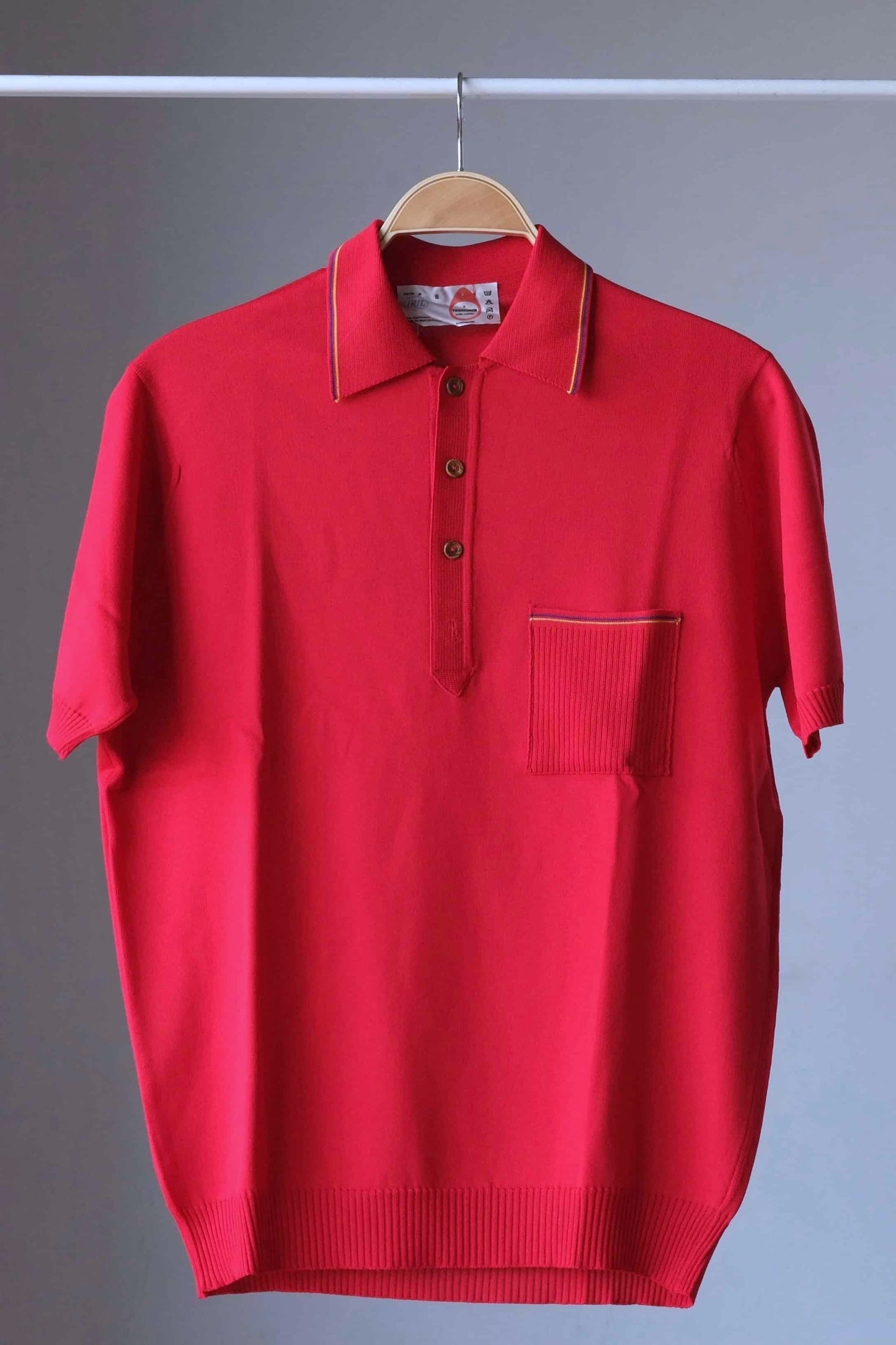 70's Knitted Striped Polo Shirt red