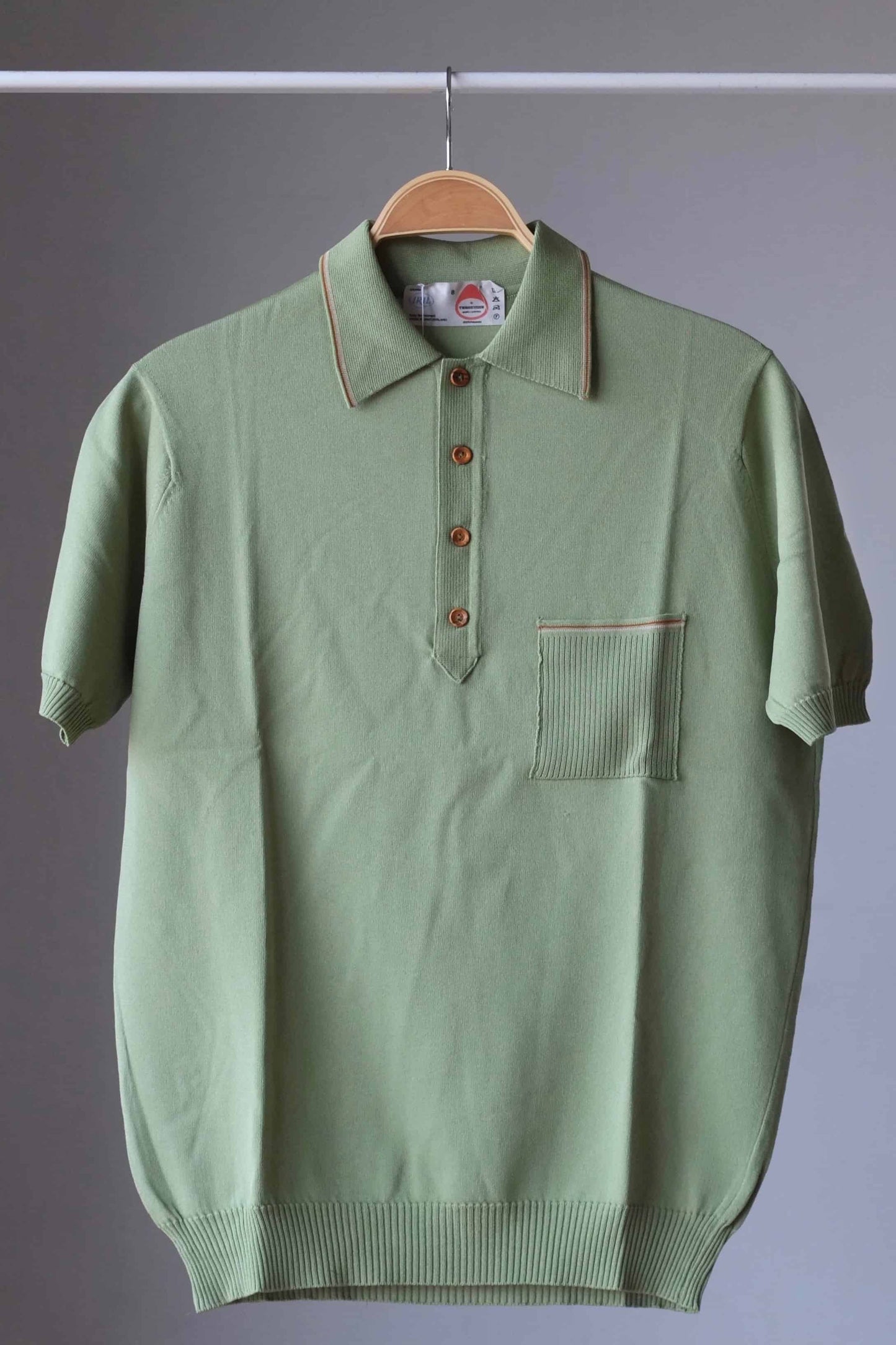 70's Knitted Striped Polo Shirt moss green